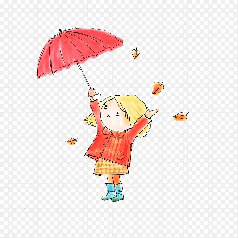 拿着伞在风中高兴的女子