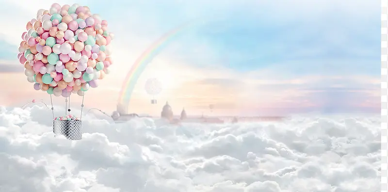 云层上的气球海报背景七夕情人节
