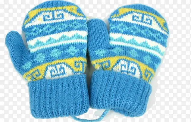 蓝色带线条毛线保暖手套