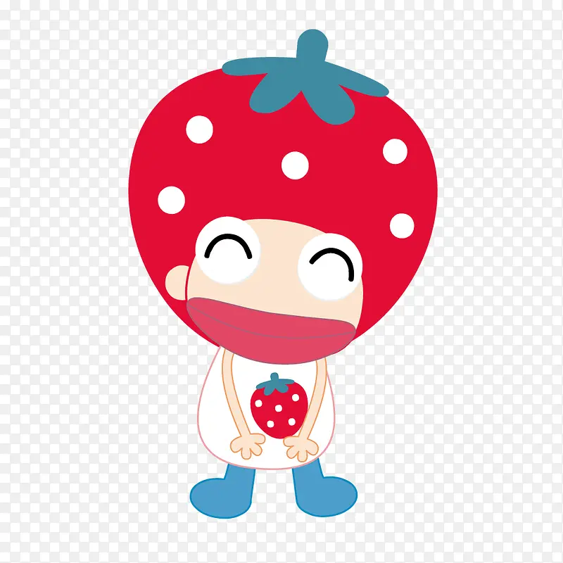 红色草莓头可爱矢量卡通人