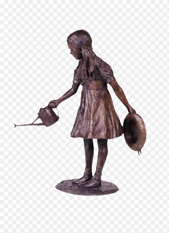 浇水的小女孩雕塑像