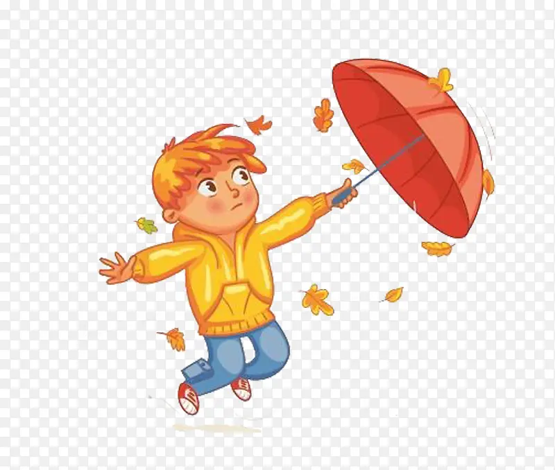卡通拿雨伞男孩
