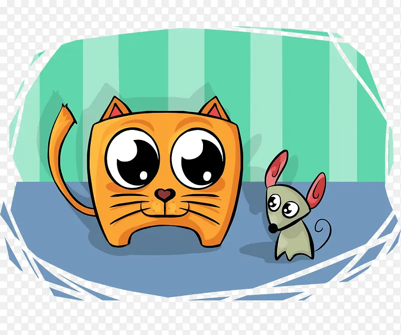 卡通手绘大眼小猫和老鼠