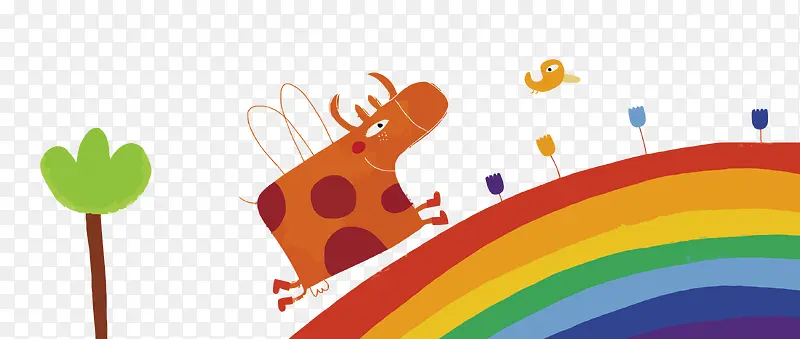 矢量在彩虹上奔跑的牛
