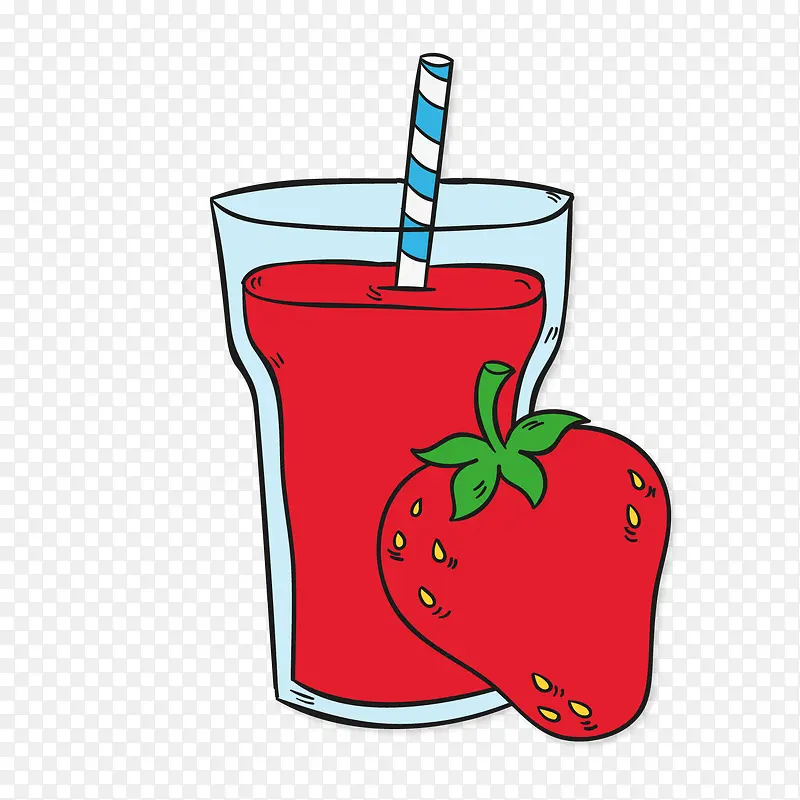 红色卡通草莓汁矢量图