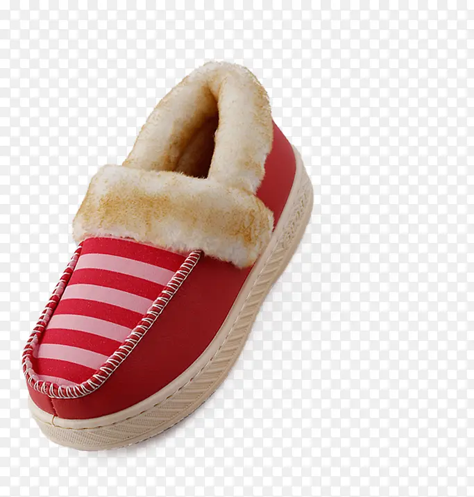 红色条纹冬季棉拖鞋