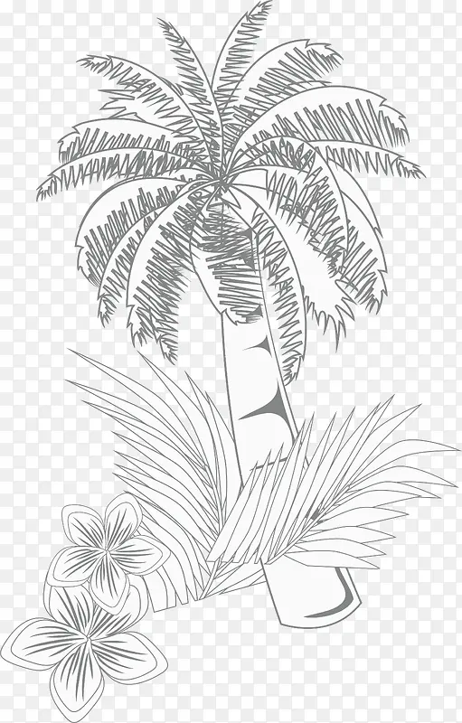 黑色线条椰树