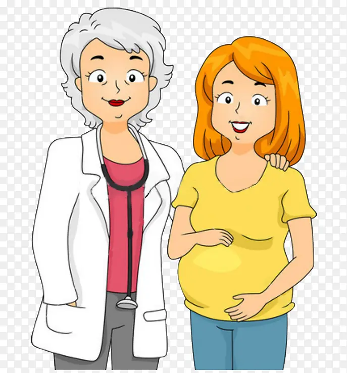 卡通家庭医生和待产孕妇PNG