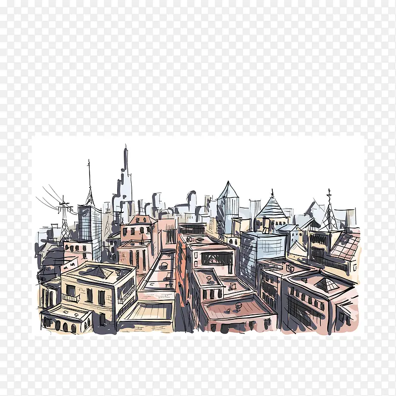 手绘的城市建筑