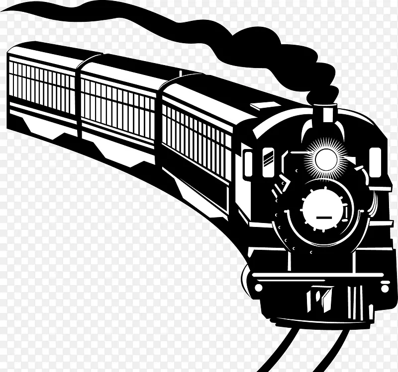 黑白装饰插图蒸汽运输火车