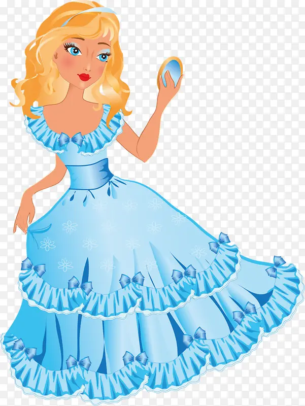 穿蓝裙子照镜子的公主