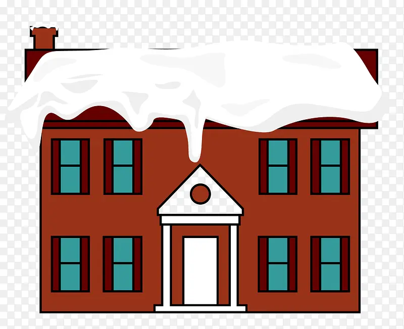 矢量红色别墅楼屋顶积雪
