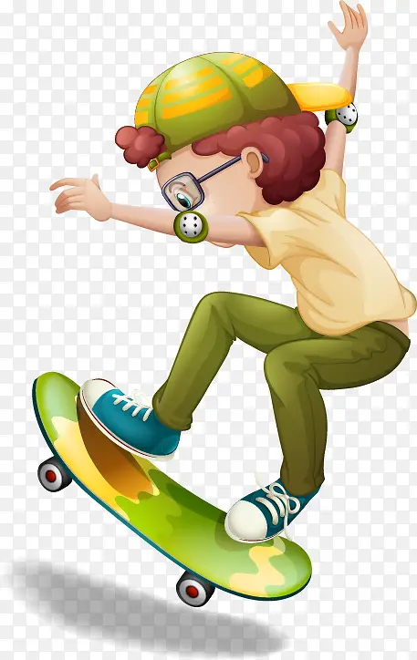 卡通男孩骑滑板车图案