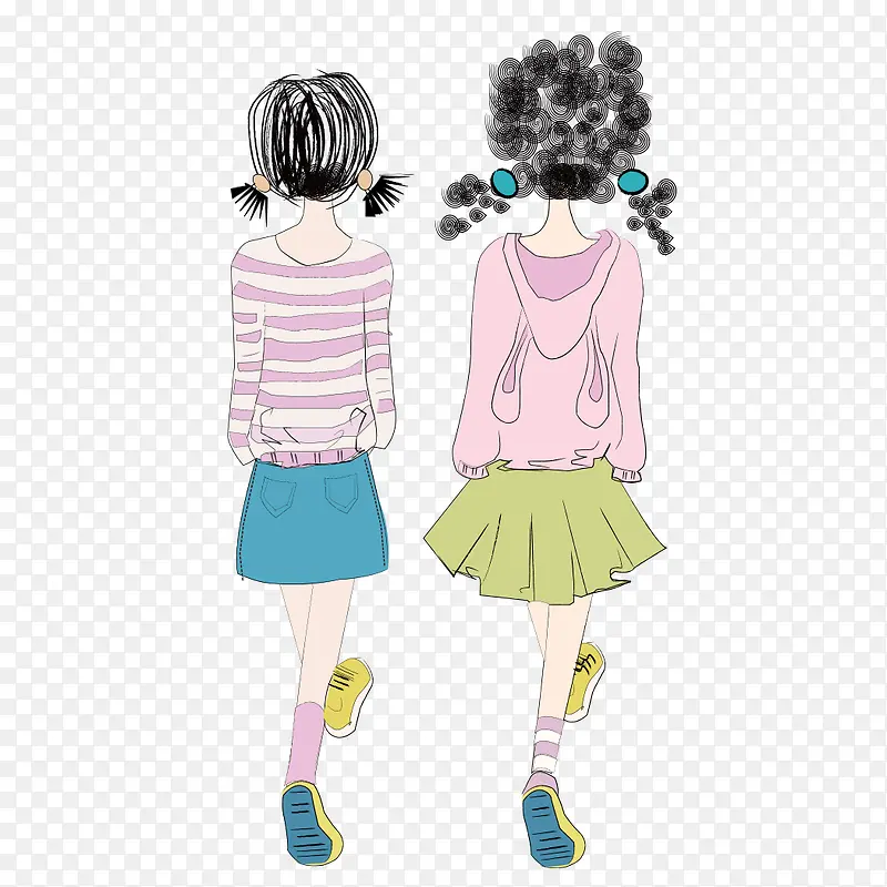 可爱卡通少女背影