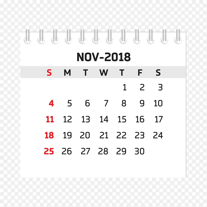 黑白色2018十一月台历