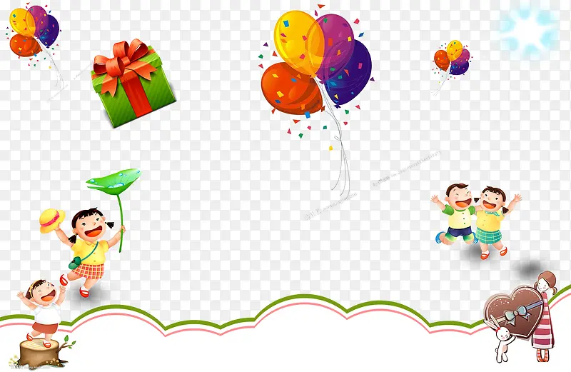 卡通孩童礼物气球装饰背景