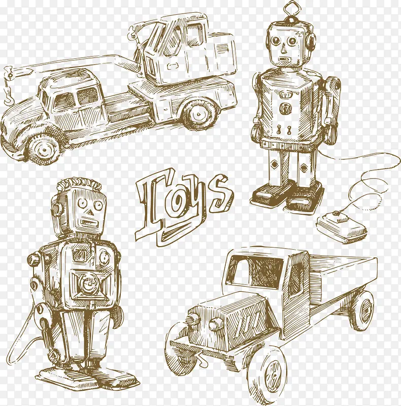 矢量手绘机器人和汽车