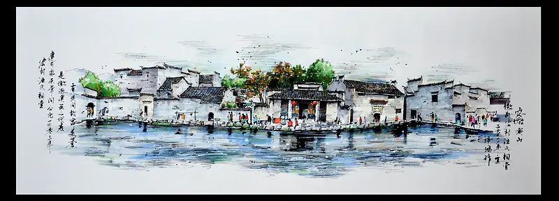 中国风全景房子画卷