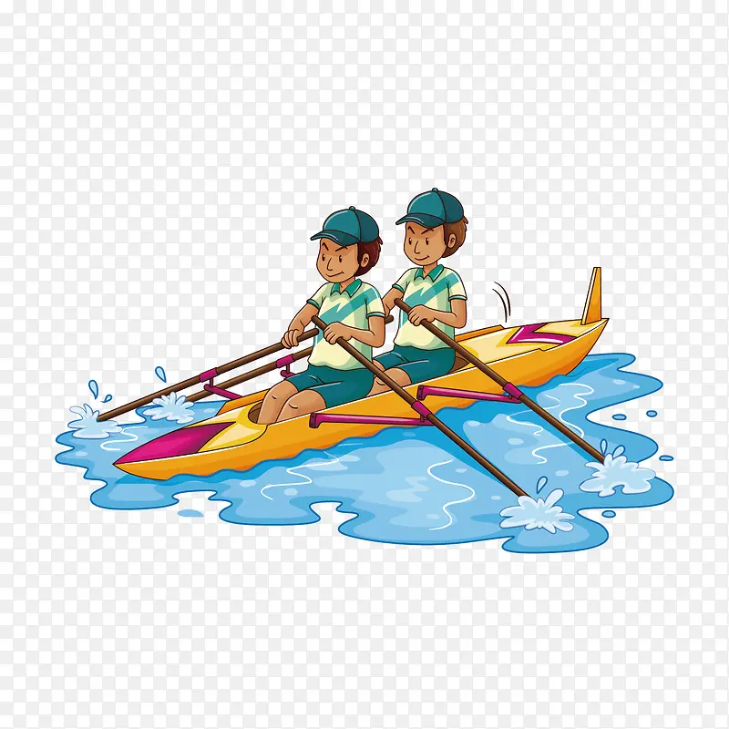 矢量卡通两个男孩划船运动