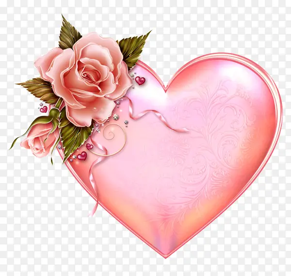 粉色玫瑰花装饰心形促销标签