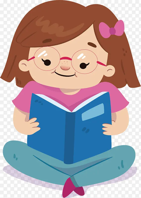 看书读书的小女孩插画