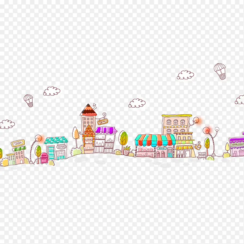 卡通手绘街边店铺装饰图案PNG图片素材下载_图片编号qjeoajvp-免抠素材网