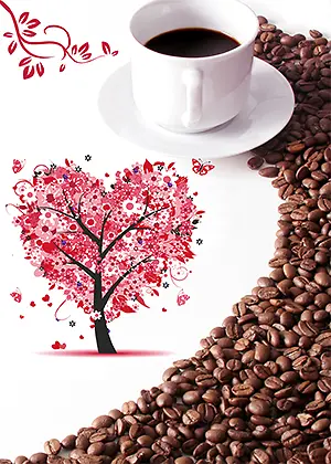 咖啡豆咖啡杯海报背景七夕情人节