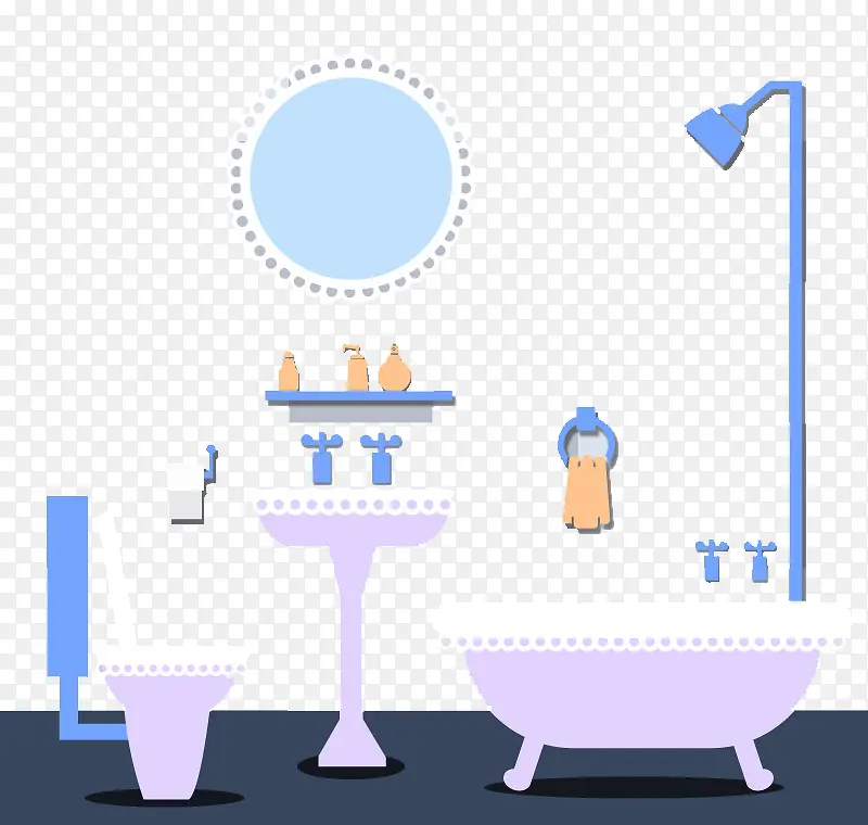 蓝色系浴室设计矢量素材