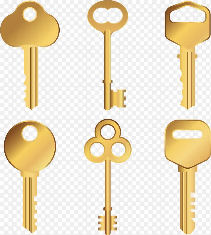 矢量手绘黄铜钥匙