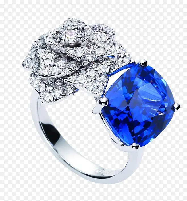 蓝宝石玫瑰钻石戒指