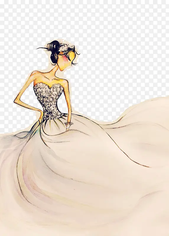 手绘粉色婚纱