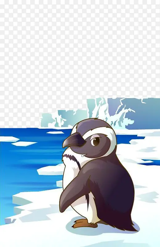 手绘冰块上的 企鹅