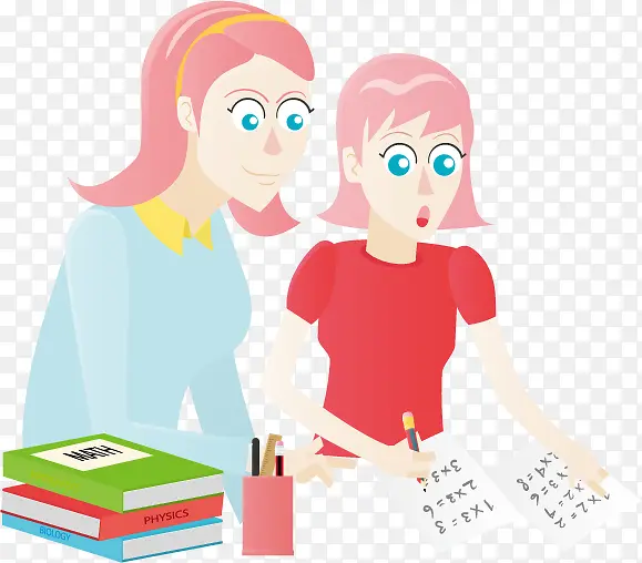 矢量做作业的女孩