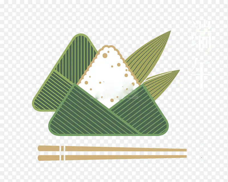绿色手绘粽子和筷子免抠