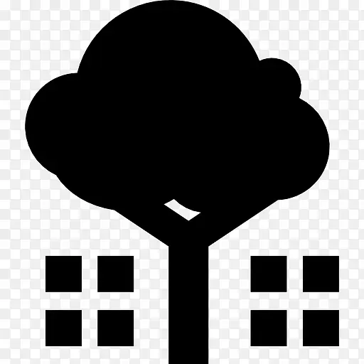 树有两个房子的窗户两侧图标
