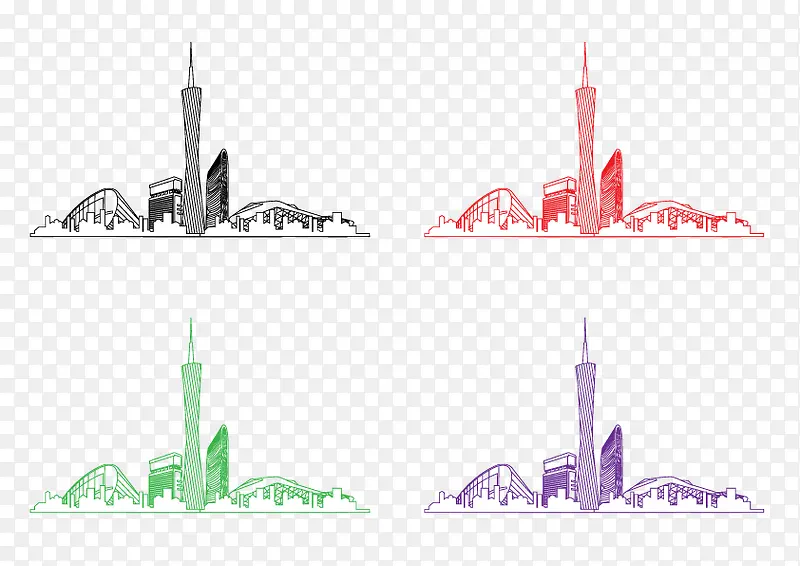 4种不同颜色的广州塔线图