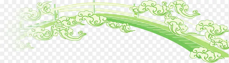 卡通绿色祥云拱桥装饰素材