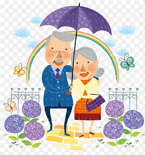 爷爷给奶奶撑伞