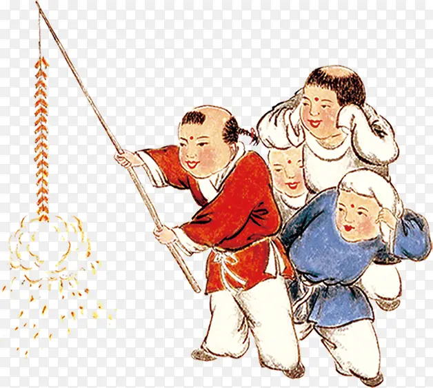 中国过年儿童放鞭炮