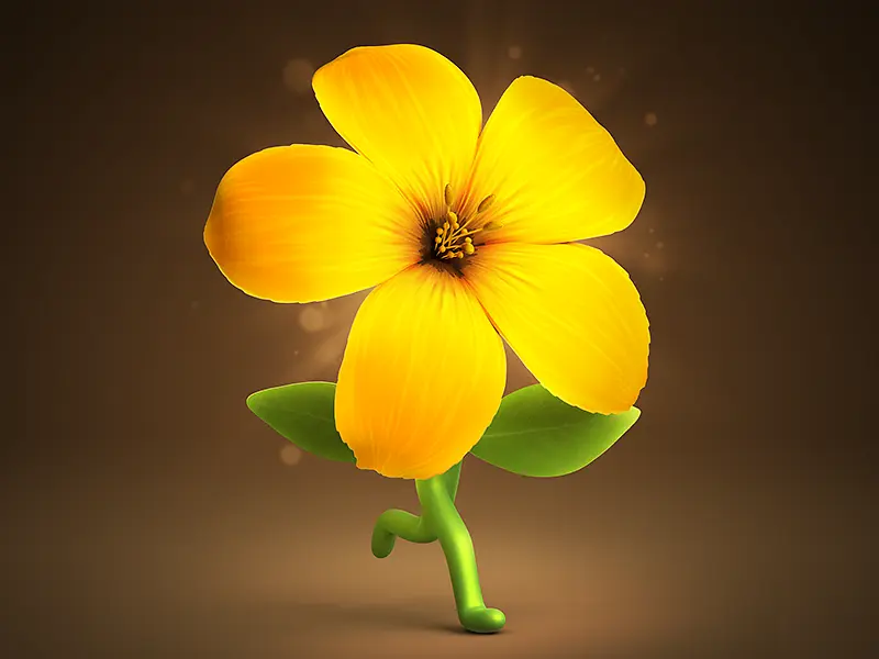 卡通人造型 黄色花朵 绿色叶子png素材