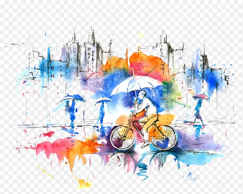 手绘涂鸦骑自行车素材免抠