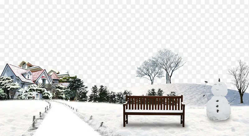 房屋雪地雪人背景素材