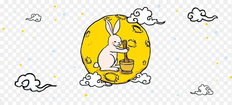中秋卡通圆月兔子