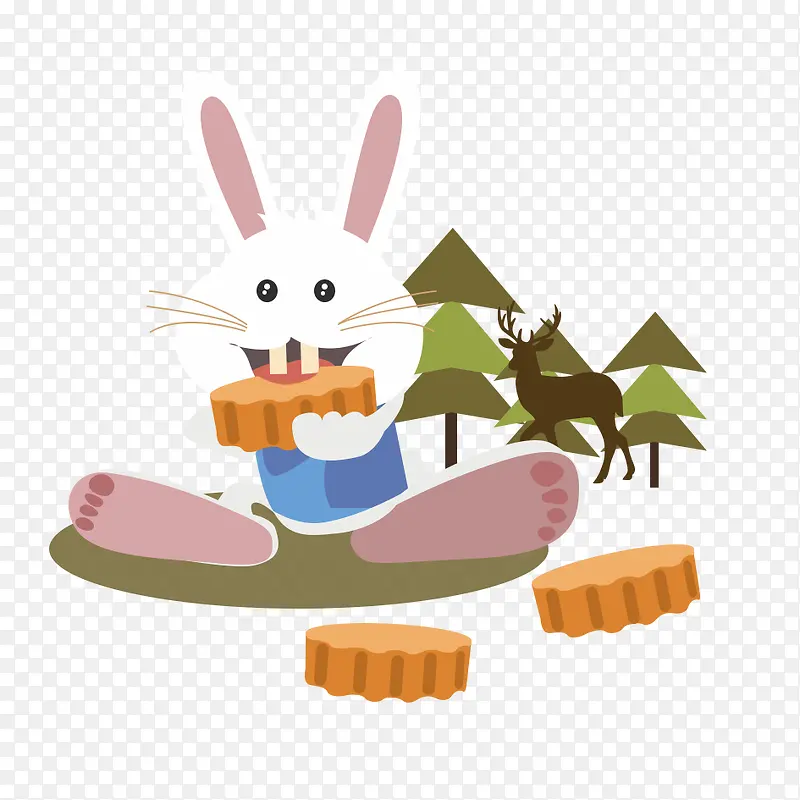 卡通小兔子吃月饼