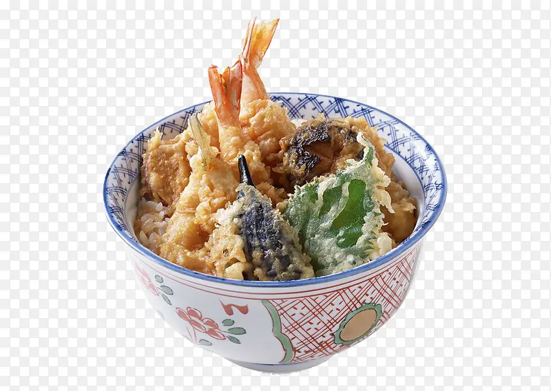 一碗油炸鱼块和米饭