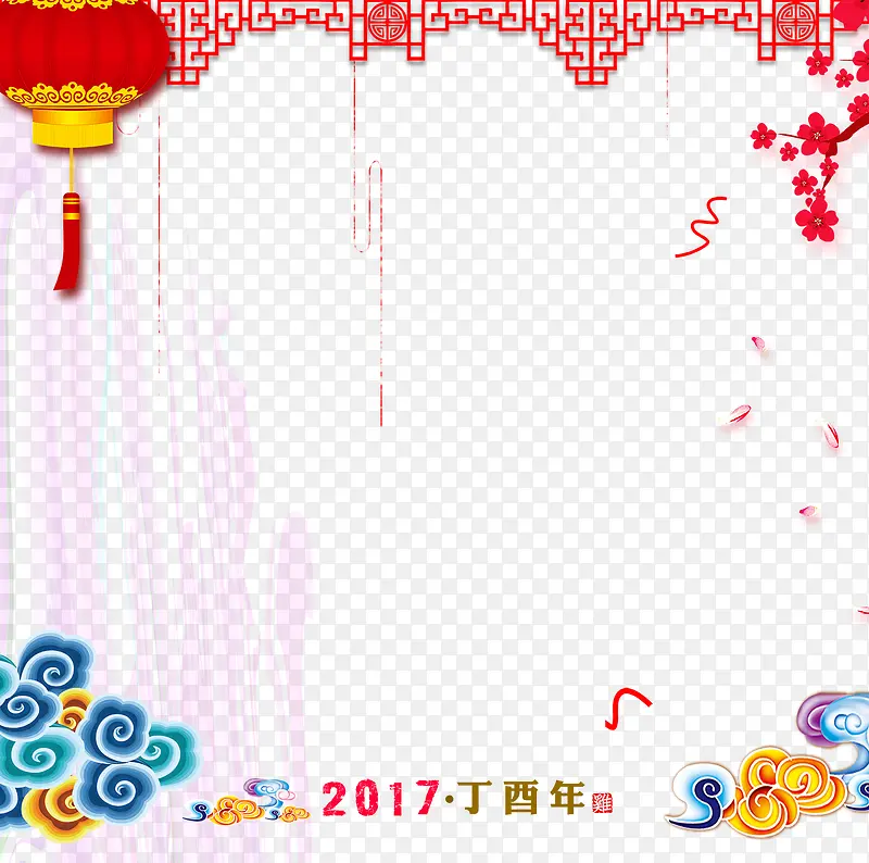 彩色祥云花纹边框灯笼2017