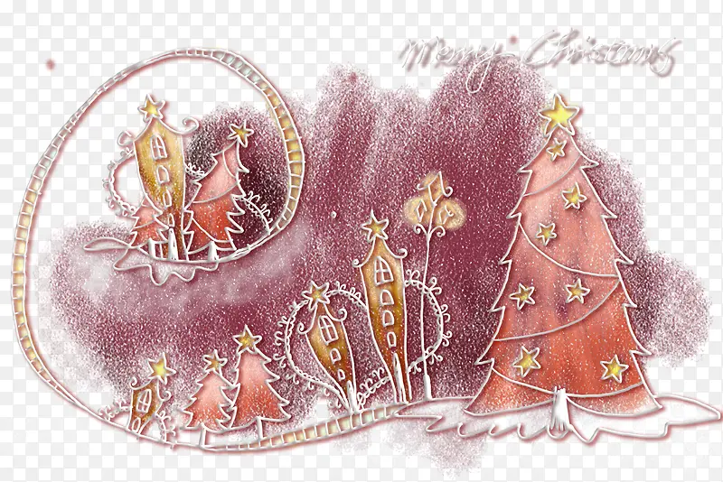 手绘圣诞房子和圣诞树