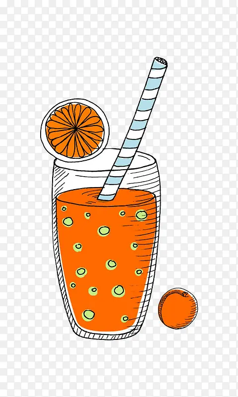 卡通线条夏日冰饮果汁橘子汁