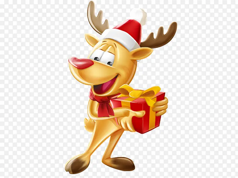 抱着圣诞礼物的小鹿