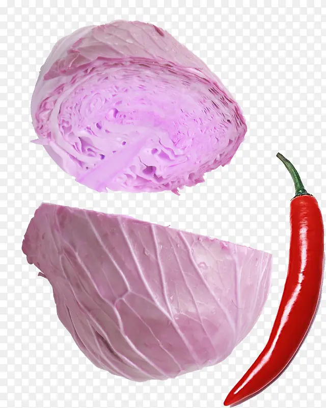 切开的紫包菜小红椒